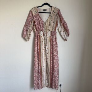 J Gee Womens Medium Babydoll Patchwork Maxi Dress Boho Hippie Gypsy Festival